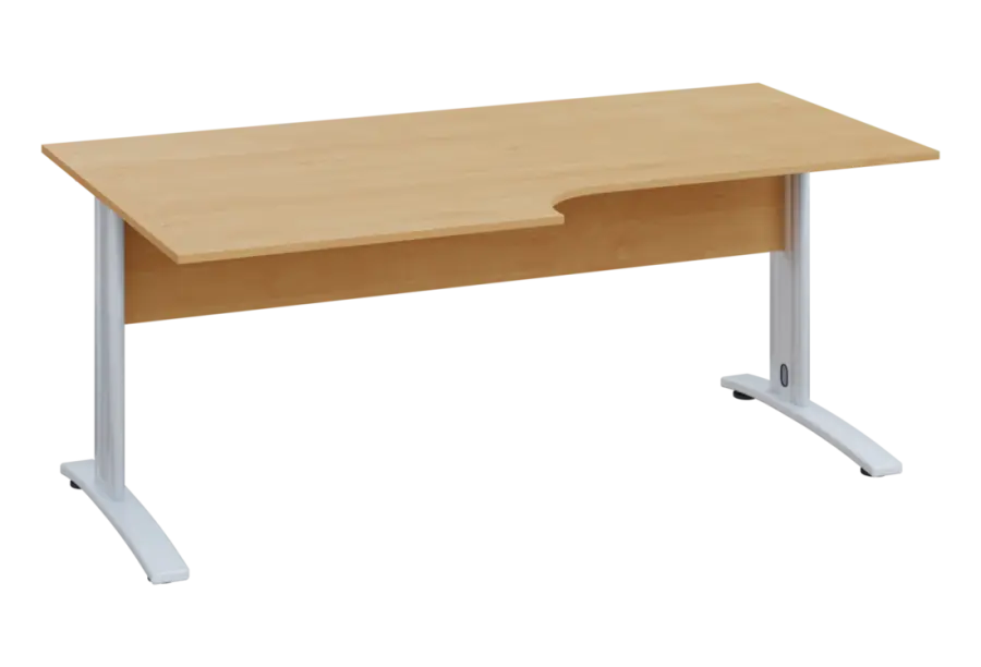 ERK 28 - 188 stůl kancelářský, rohový, levý, kovová podnož bílá, deska 25 mm, široký 1800 mm, javor horský